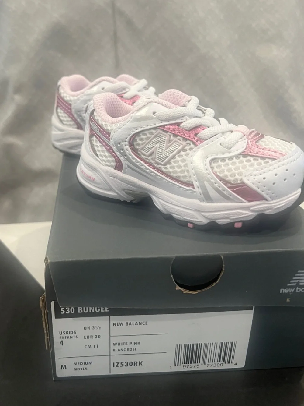 New Balance White and Light Pink Kids' Mesh Sneakers